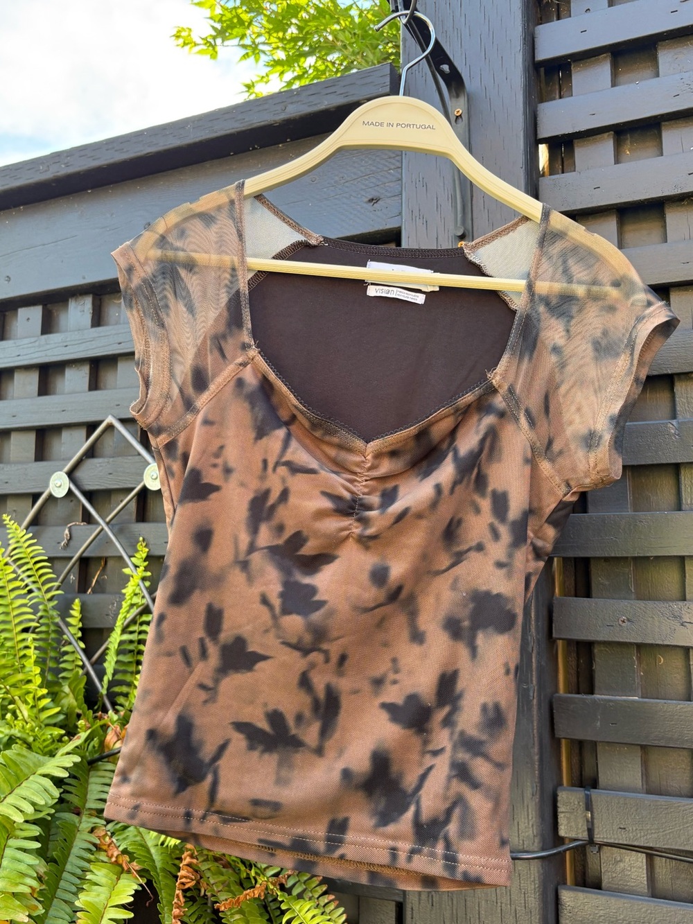 Simons Brown & Black Tie-Dye Mesh Sleeve Camisole